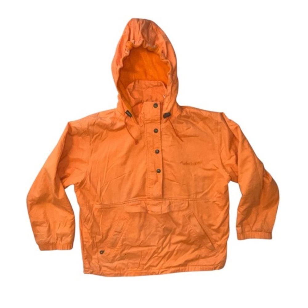 Vintage Timberland Hooded Pullover Fleece Lined Jacket 1/4 Button Zipper Small